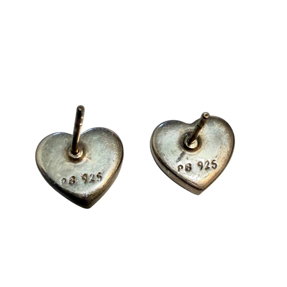 Lovely! Vintage Sterling Silver Heart Earrings Abalone Shell Peyote Bird PB - Picture 4 of 6